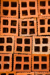 Vietnam . Stacks of bricks on the construction site.