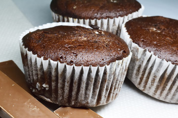 muffins on wooden table