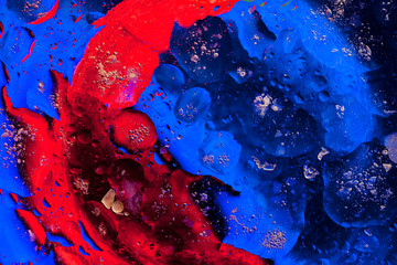 Close-up of Colourful Oil and Water Bubbles and Droplets.