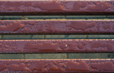 Red boards in raindrops