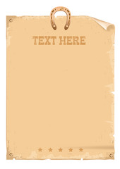 Cowboy wild west vintage paper for text and horseshoe on white