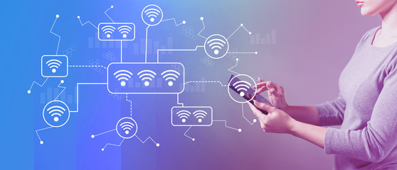 Wifi with business woman using a tablet computer 