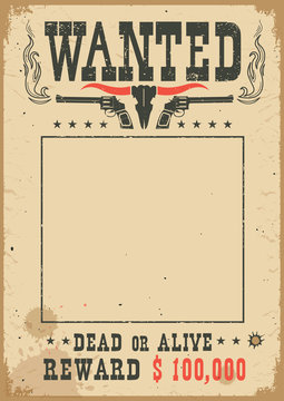 Wanted poster with wild west decoration.Vector western illustration for party