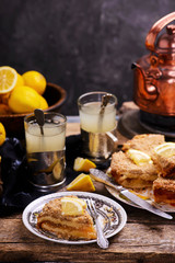 Lemon coffee cake.style rustic.selective focus