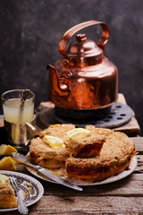 Lemon coffee cake.style rustic.selective focus