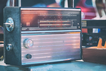 Old vintage transistor radio on the table