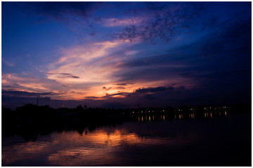 sunset over the Hussain sagar lake 