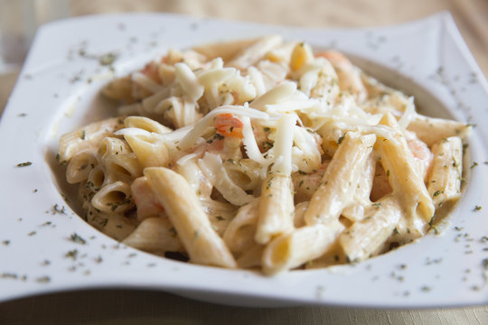 Penne Alfredo With Shrimp