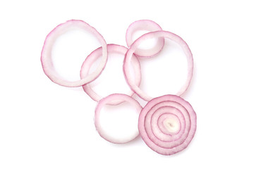 Onion rings on white background