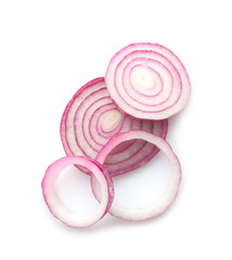 Onion rings on white background