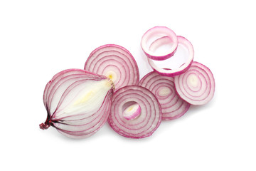 Cut onion on white background