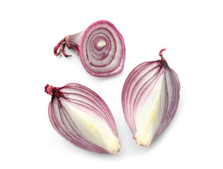 Onion pieces on white background