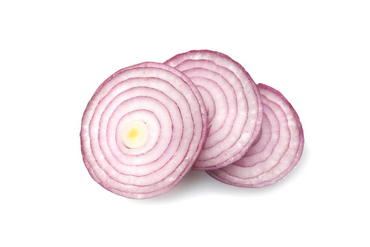 Onion rings on white background