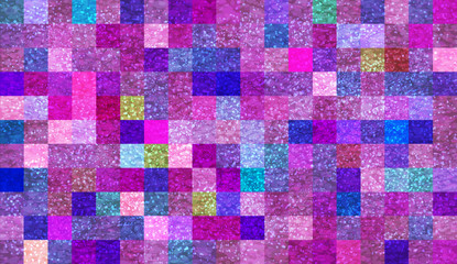 Abstract mosaic background with elements of drops and paint. chaos on square tiles. colorful colors. pink, purple, blue