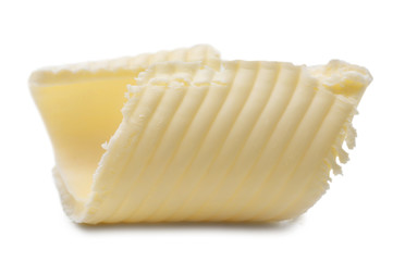 Butter curl on white background