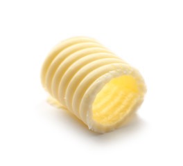 Butter curl on white background