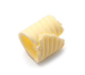 Butter curl on white background