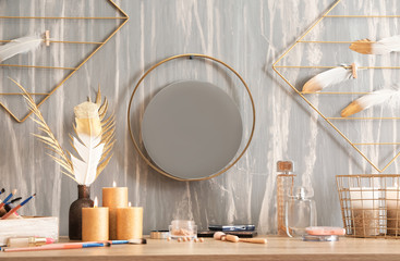 Set of cosmetics on dressing table