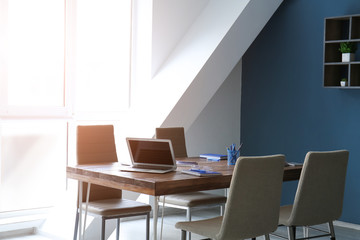 Empty conference room prepared for meeting
