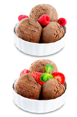 Chocolate ice cream on a white background