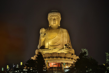 a light of the Giant Buddha statue hk