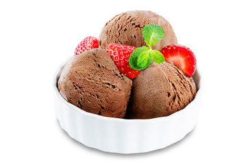 Chocolate ice cream on a white background