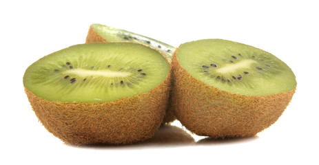 Fototapeta na wymiar Delicious ripe kiwi fruit and kiwi cutaway on a white isolated background. close-up.