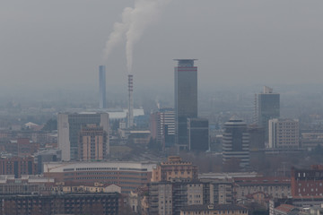 Urban cityscape of Brescia city center in a nasty day, Lombardy, Italy.