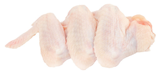 Raw chicken wings isolated on white background.  With clipping path