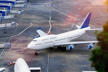 Airplane models landed on airport terminal (they are all models)