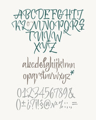 Latin calligraphic alphabet written with brush 