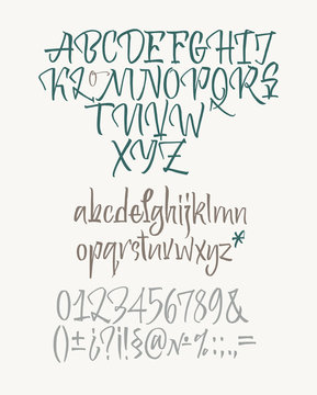 Latin calligraphic alphabet written with brush 