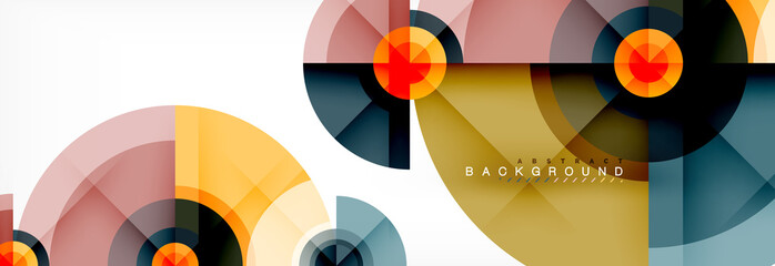 Obraz premium Minimal geometric circles and triangles abstract background, techno modern design, poster template