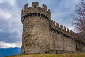 Fototapeta na wymiar Montebello Castle, Bellinzona, the capital city of southern Switzerland’s Ticino canton. A Unesco World heritage site, Known for its 3 medieval castles