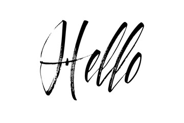 Lettering hello wrote by brush. Hello calligraphy.