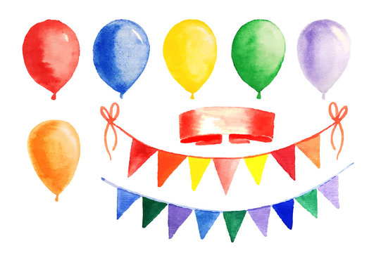 Watercolor garland and balloons set