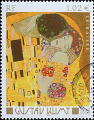 Papier Peint photo Lavable Pour elle Détail du baiser de Klimt sur timbre français