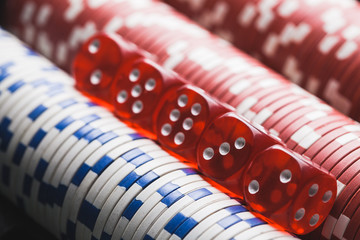 poker chips and dice, casino concept