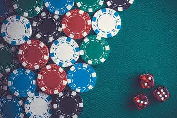 poker chips and dice, casino concept