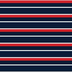Seamless vector stripe nautical pattern with colored horizontal parallel stripes red, navy and white background.