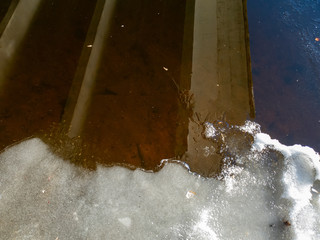 Melting ice on the river close up. Ice on the river in the spring.