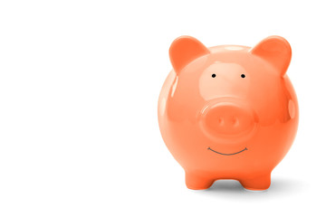Cute piggy bank on white background. Money saving