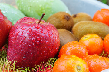 Mixed of tropical fruits close up, healthy concept.