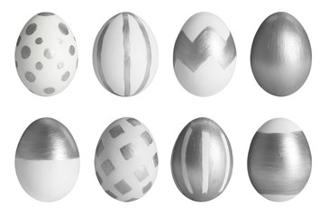 Set of modern stylish Easter eggs on white background