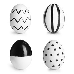 Set of modern stylish Easter eggs on white background
