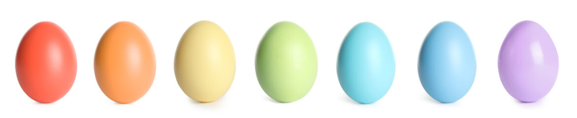 Set of colorful Easter eggs on white background