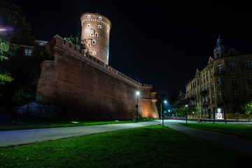 Wawel Castle at night in Krakow, Poland