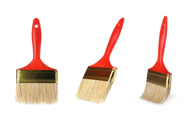 Set of clean paint brushes on white background