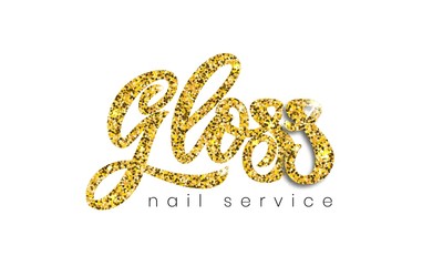 Elegant logo Gloss nail service. Hand draw calligraphy lettering. Vector illustration.