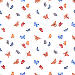 Naklejka na ściany i meble Pattern with bright cute butterflies, in watercolor style!